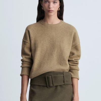 Cropped wool-blend knit sweater
