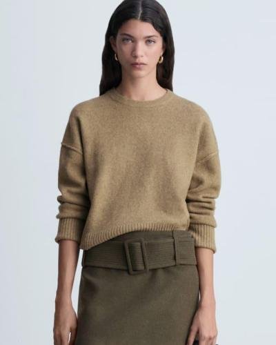 Cropped wool-blend knit sweater