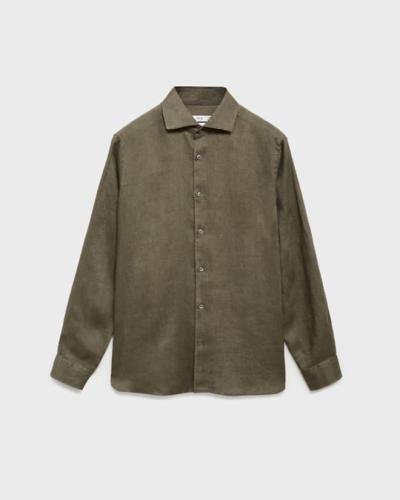 Garment-washed linen overshirt